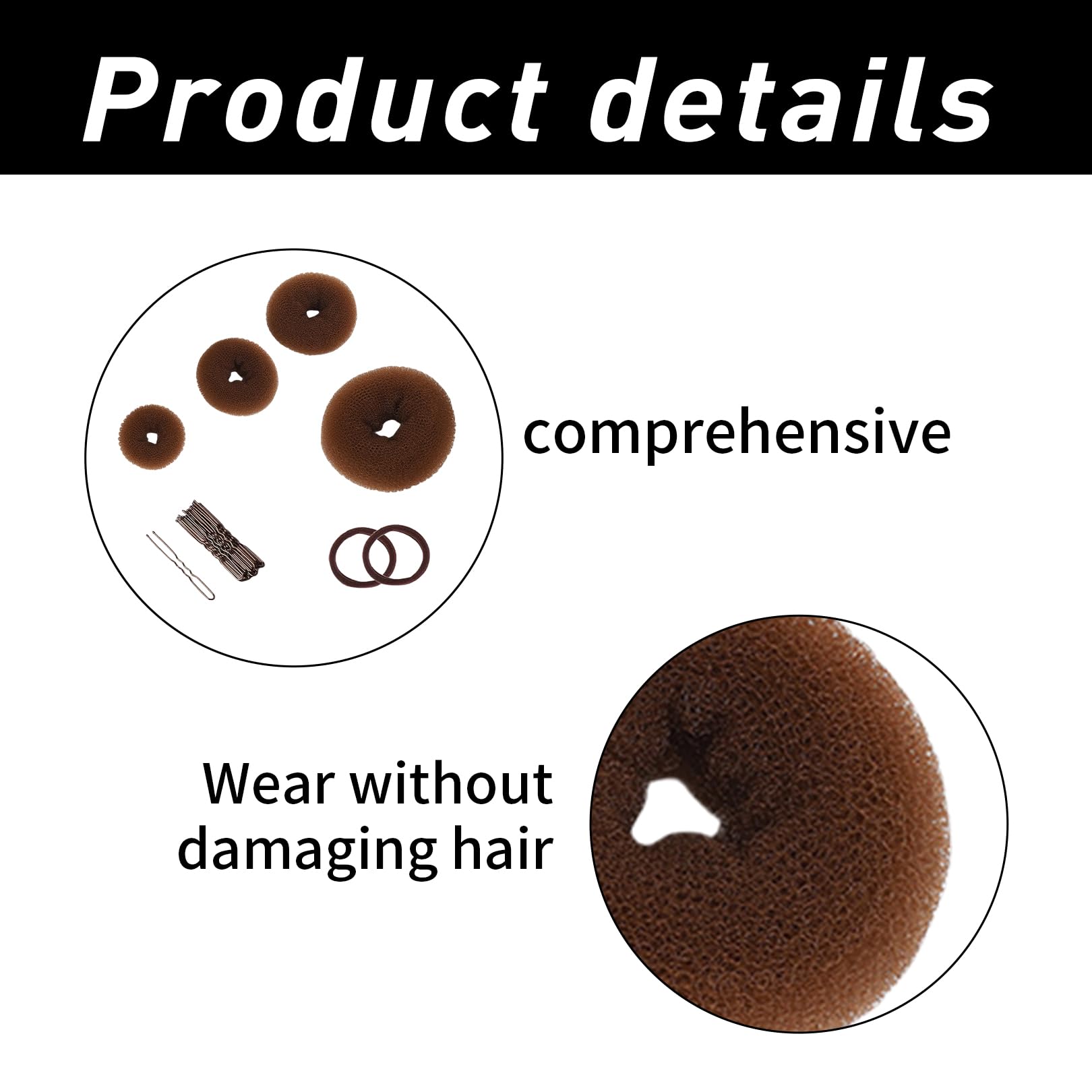 Ciambella per Chignon,4 Pezzi Retine per Capelli Chignon Facile per Capelli per Bambina e Donna,e 2 Elastici per Capelli,10 Clip a Forma di U per Acconciature Chignon per Ballerina e Danza