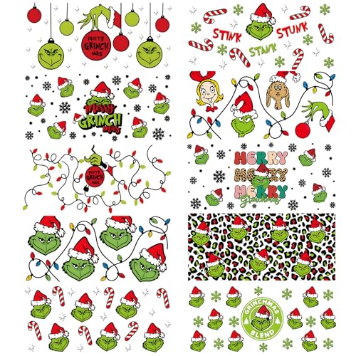 UV DTF Cup Wrap 10 Sheet Christmas Transfers Stickers for 16 oz Glass Cups Winter Rub on Transfer for Crafting Waterproof Transfer Decals for Libbey Glass Tumblers Furniture Wood DIY Crafts