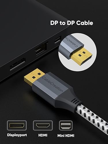 Miniatura 9 de CableCreation Cable DisplayPort de 3 pies, cable DP 1.2 4K 60Hz, 2K 165Hz, 2K 144Hz, cable DisplayPort trenzado de nailon a DisplayPort macho a