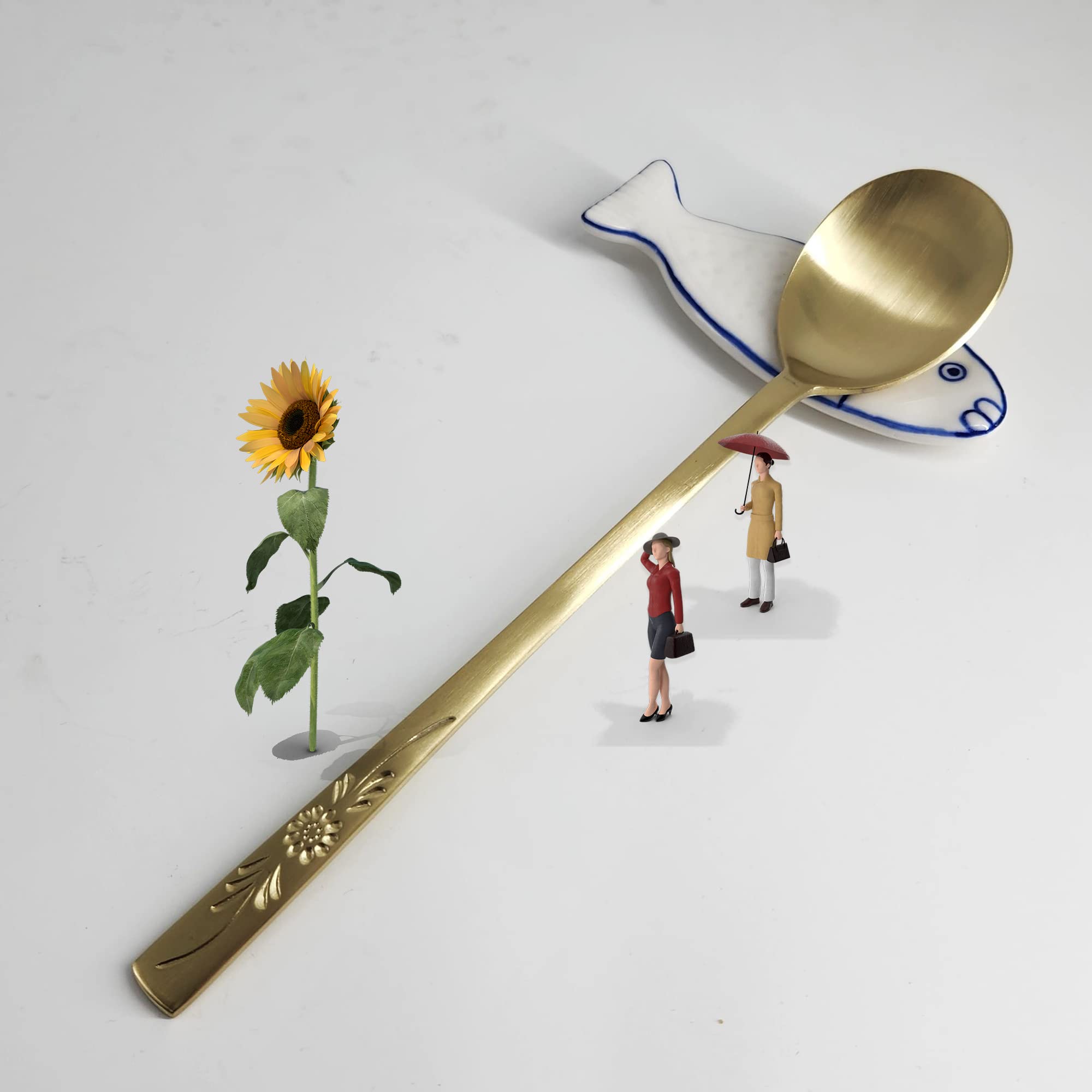 [6 unidades] [Hecho en Corea] Cuchara de sopa de estilo coreano de 8.5 pulgadas, de acero inoxidable 304 (18/10), cuchara de cena, cuchara de mesa, cuchara de arroz, cuchara de helado (girasol,