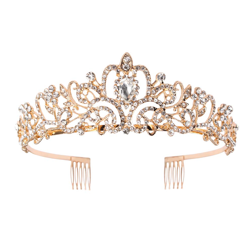 Didder Gold Crystal Tiara Crown Headband Princess Elegant Crown with combs for Women Girls Bridal Wedding Prom Birthday Party