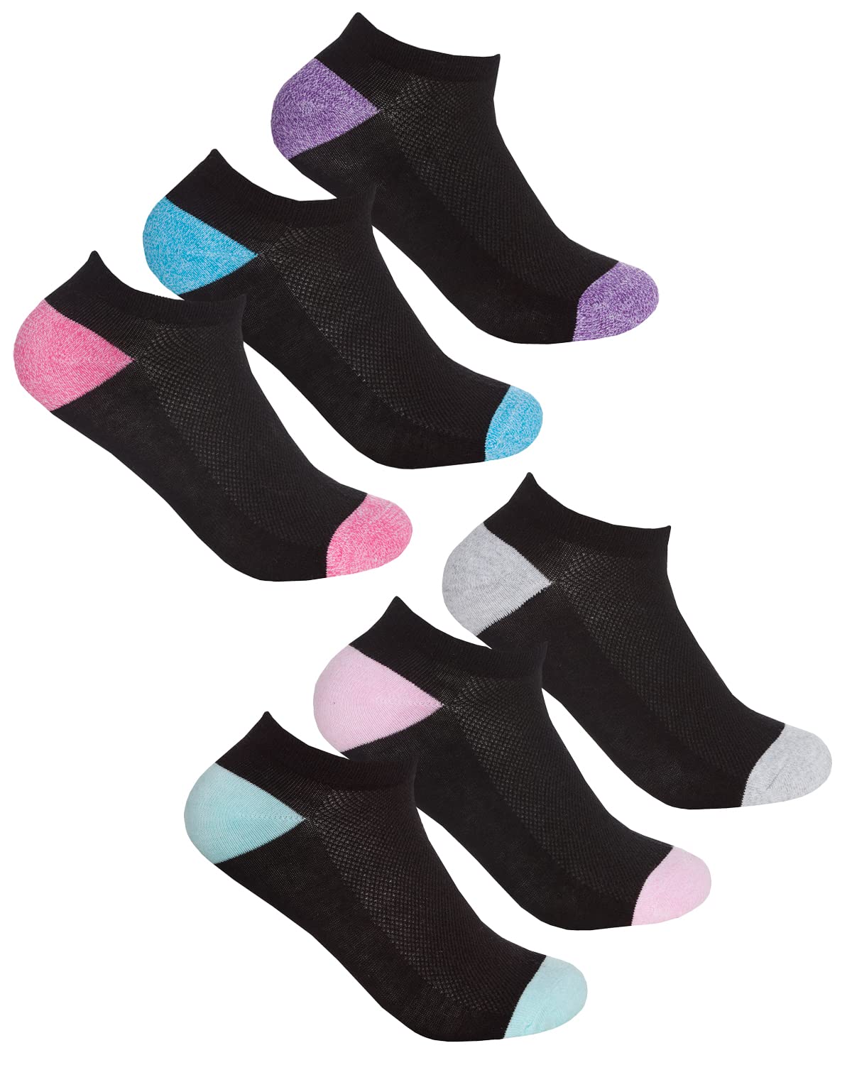 Undercover 12 Pairs Ladies Sport Trainer Socks 41B687 Black (Coloured H&T)