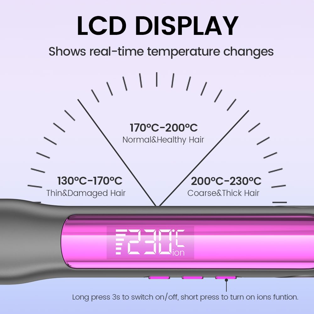 Faszin Lisseur Cheveux avec Plaques en Titane Lisse, Fer a Lisser Négatifs Ions Protect, 20S Chauffe Rapide, Écran LCD, Voltage Universel, Lisseur Boucleur Cheveux 2 en 1 (Gris)