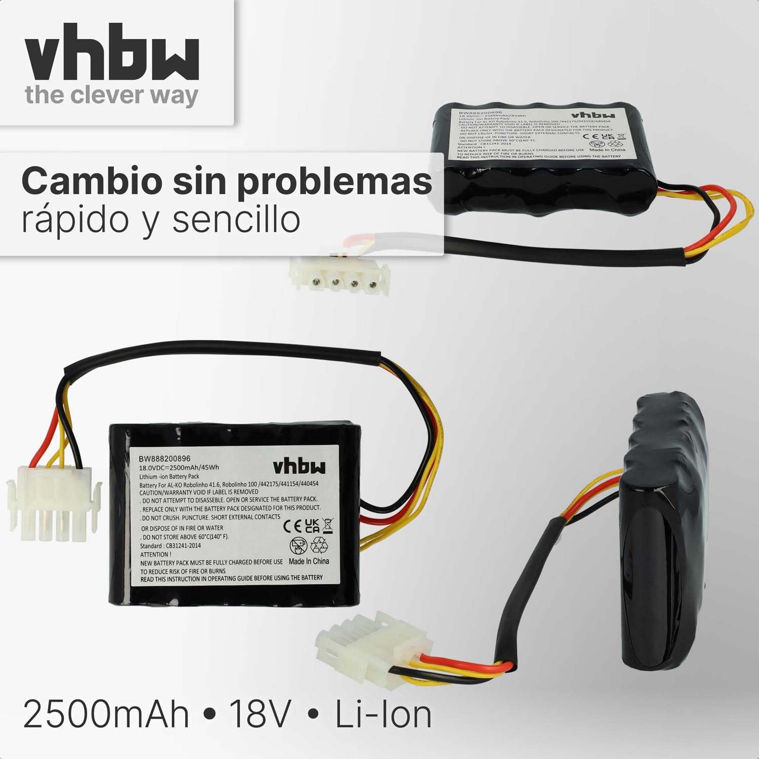 vhbw Batería Compatible con Kärcher RLM4 Robot cortacésped (2500 mAh, 18 V, Li-Ion)