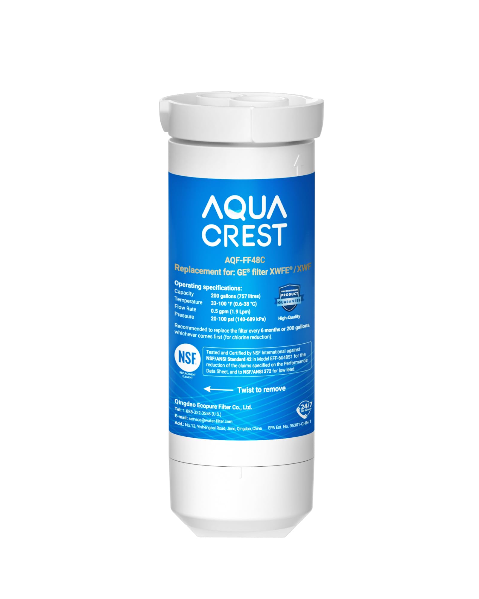 AQUA CREST XWFE Refrigerator Water Filter, Built-in Chip, Replacement for GEยฎ XWFE, XWF, Compatible with GEยฎ GNE27, GNE25, GNE21, GFE28, GFE26, GFE24, GWE19, GYE18, GSS25 Series Refrigerator | Fridge.com