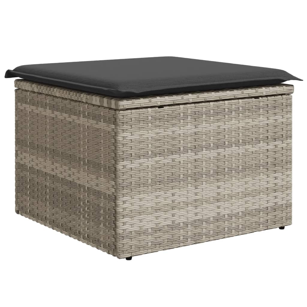 vidaXL Taburete de Jardín con Cojín, Reposapiés con Funda Extraíble, Asiento de Exterior, Taburete para Patio Terraza, Ratán Sintético Gris Claro