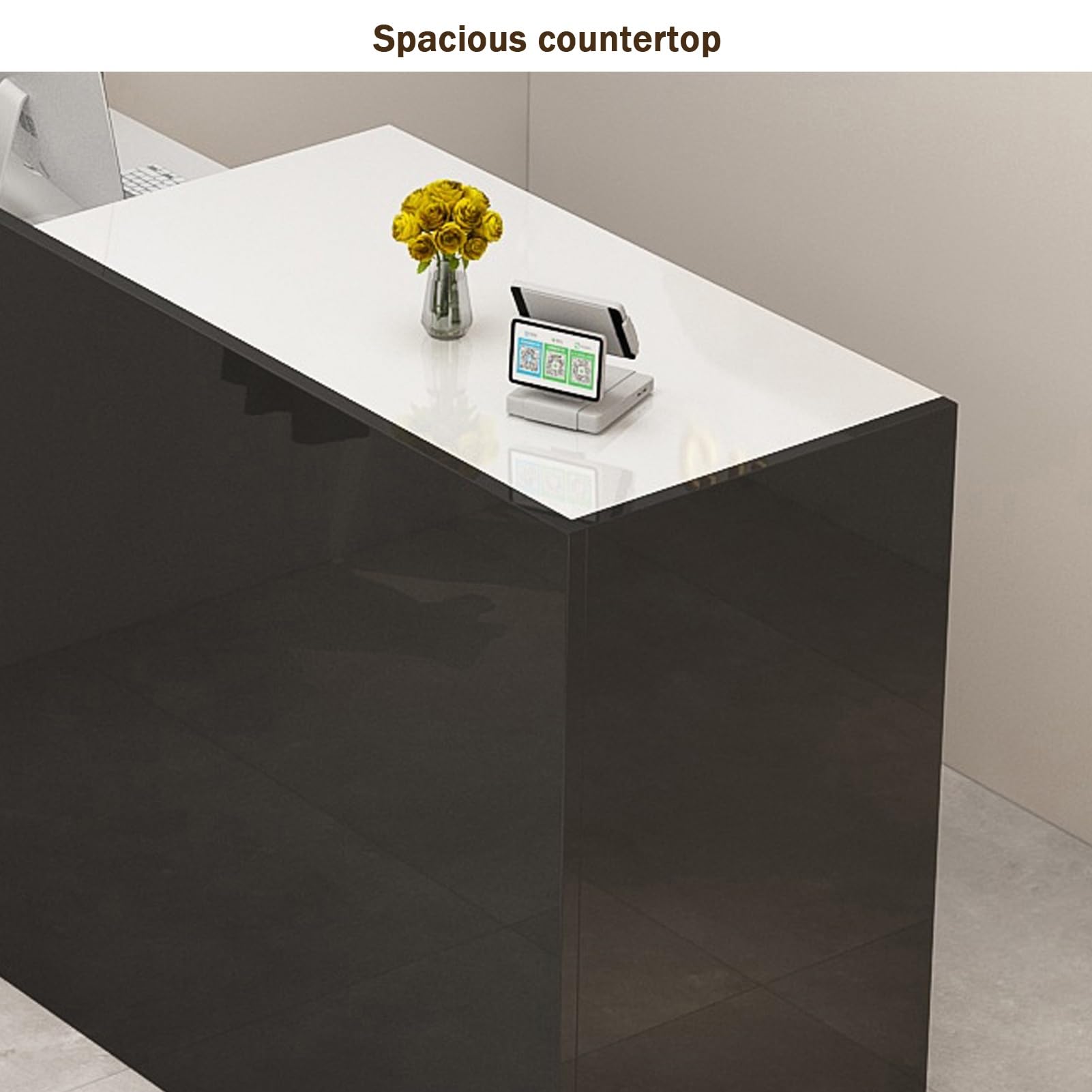 Generico Banco Reception Moderno Bianco con cassetto con Serratura e armadietto Contenitore, Ideale per saloni di Bellezza, Negozi di Abbigliamento, Hall di uffici e Uso