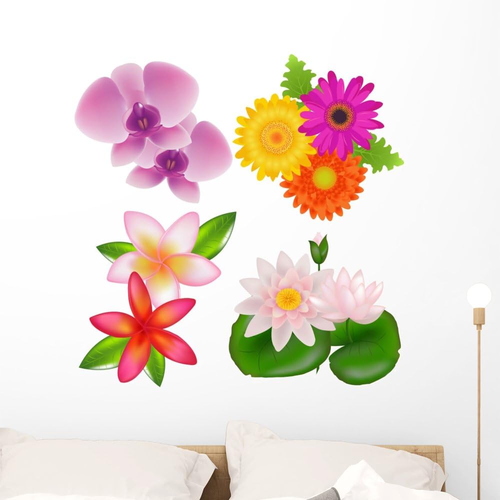 Wallmonkeys Set Flowers Wall Decal Sticker Set Individual Peel and Stick Graphics on a (36 in H x 36 in W) Sticker Sheet WM350354