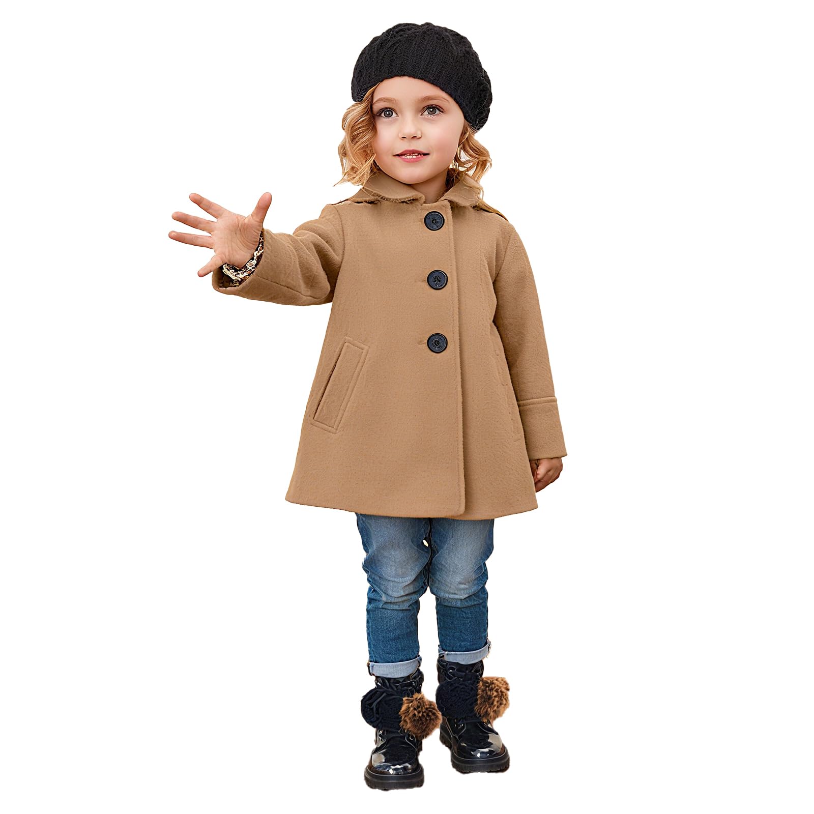 Manteaux Fille,Manteau Hiver Fille avec Poches,Revers de Type Veste,Boutonnage Simple,Manches Longues,Veste de Transition Printemps-Automne pour Filles de 2 à 8 ans