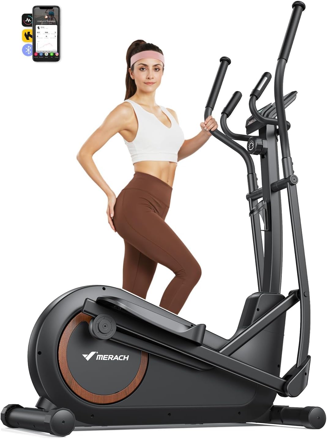 MERACH Crosstrainer für Zuhause mit 42 cm Schrittlänge, Ultraleise Ellipsentrainer mit Magnetwiderstand, 16 Widerstandsstufen, für Effektives Ausdauertraining, Eigener App, Belastbar Bis 150 kg