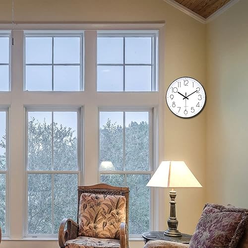 Miniatura 5 de jomparis - Reloj de pared negro grande de 13 pulgadas, grande y silencioso, sin tictac, funciona con pilas, redondo, de cuarzo, para decorar el