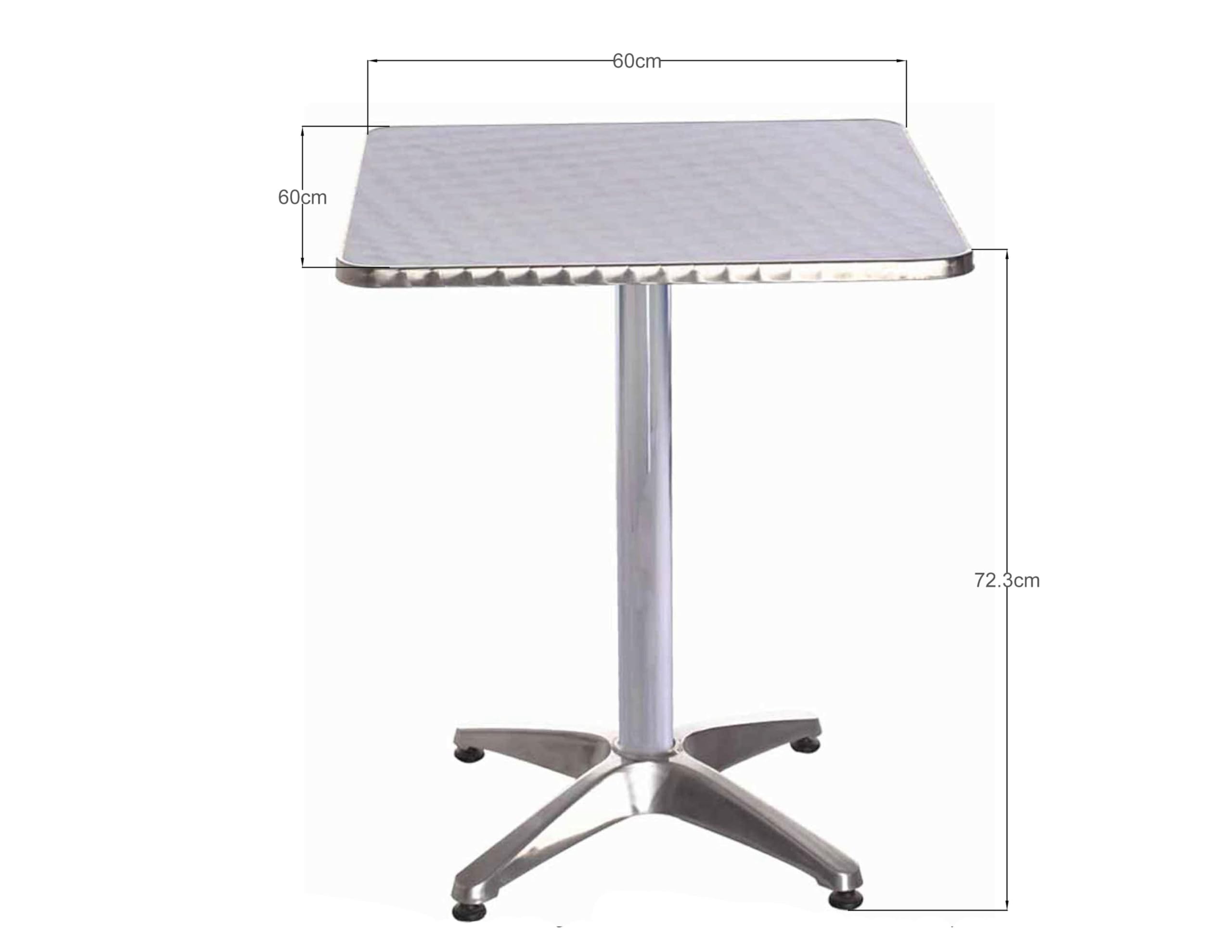 METRO Professional Mesa de Exterior Narni, Aluminio, 60 x 60 cm, Superficie de Acero Inoxidable, Apta para 2 Personas, Mesa de Bar con Pies Ajustables, Plata