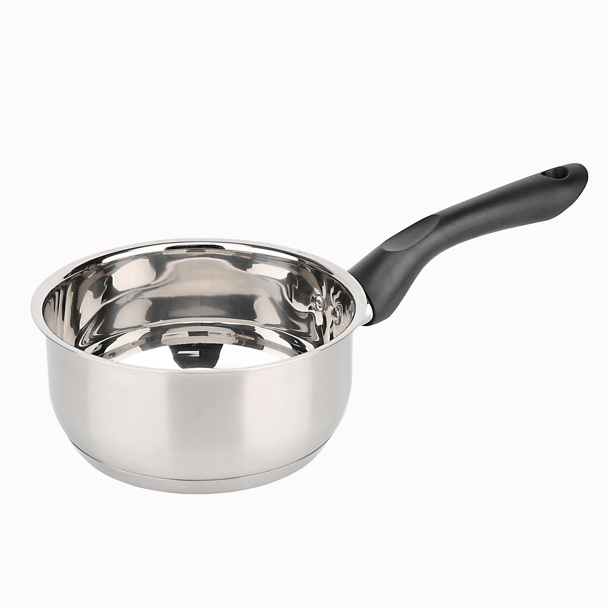 BAUMALU - Primo Saucepan - Stainless Steel - Suitable for All Heat Sources Including Induction - Triple Base Diffuser, Homogeneous Heat Distribution - Fixed Bakelite Handle - Diameter 14cm