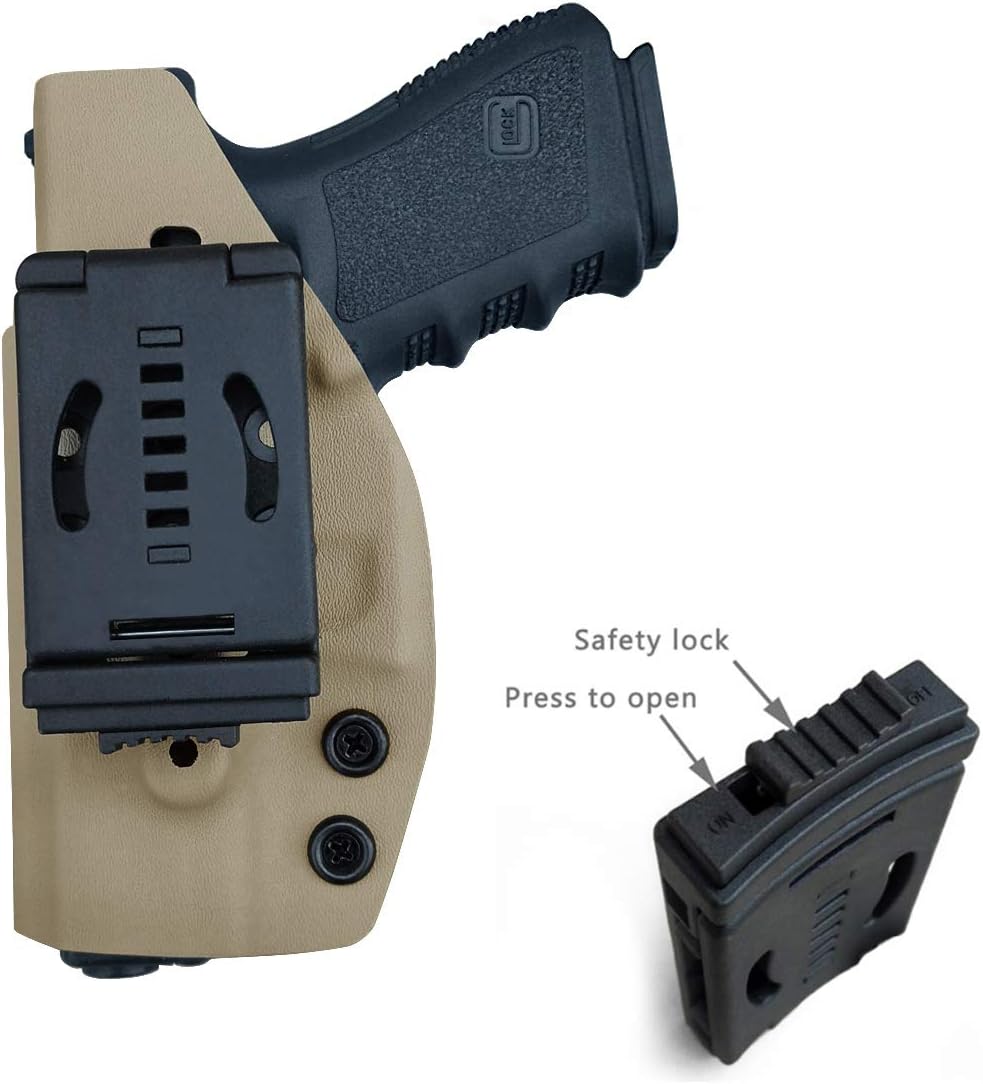 OWB Kydex Holster Fit: Glock 17 19 19x 44 45 26 (Gen 1-5) / Glock 22 23 25 27 31 32 33 30s (Gen 3-4) - Outside Waistband Carry 1.5-2 Inch Belt Clip - Adj. Width Height Retention Cant, Entrance Widened