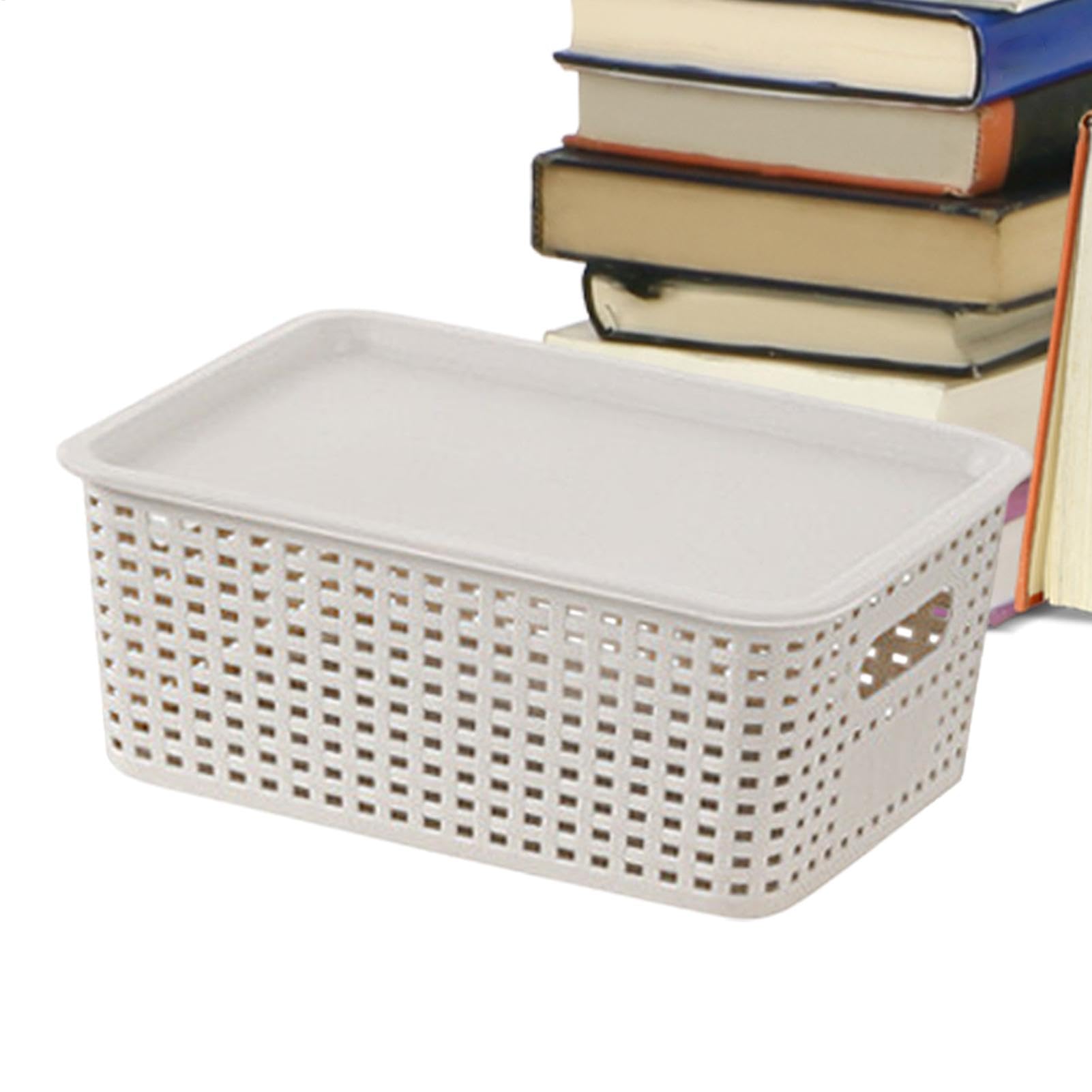 Panier tissé avec couvercle et organisateur de placard empilable pour rangement maison
