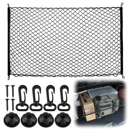 Zyren Filet Rangement Voiture, 110x60cm Filet Elastique,Extensible Jusqu'à 220×120cm,Élastique avec 4 Crochets, Filets Elastique de Rangement pour Navire Camions SUV Auto