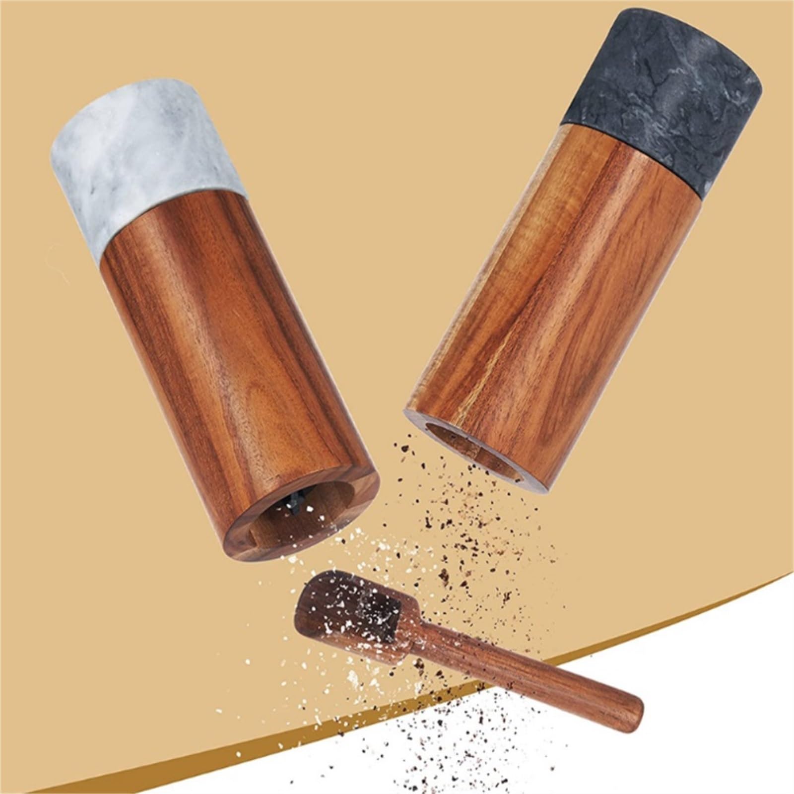 Młynek Do Przypraw Pieprzu Drewniany Młynek Do Pieprzu, Ceramiczny Mielenia Soli Z Możliwością Ponownego Napełnienia, Ręczne Młynki Do Różnych Przypraw(B,2pcs)