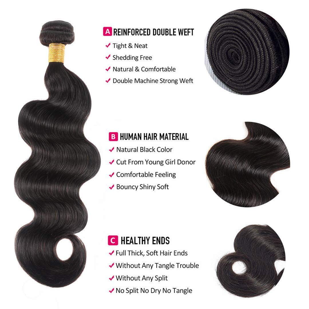 MSGEM Brazilian Body Wave Human Hair 1 Bundle 16 inch Virgin Human Hair 12A Body Wave Weave Extensions for Black Women Can be Dyed or Bleached Natural Color - Image 4