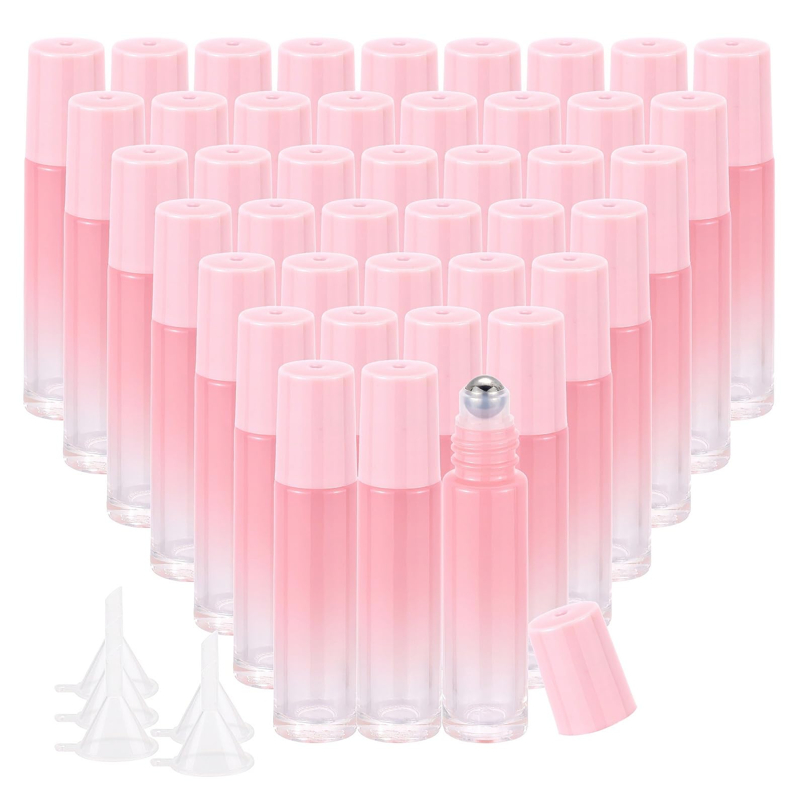 Pxyelec Pink 42Pcs 10Ml Essential Oil Bottle Perfume Roll On Bottles With Stainless Steel Balls Portable Refillable Oil Sample Bottles, Gradient(Opener And Funnel Included)