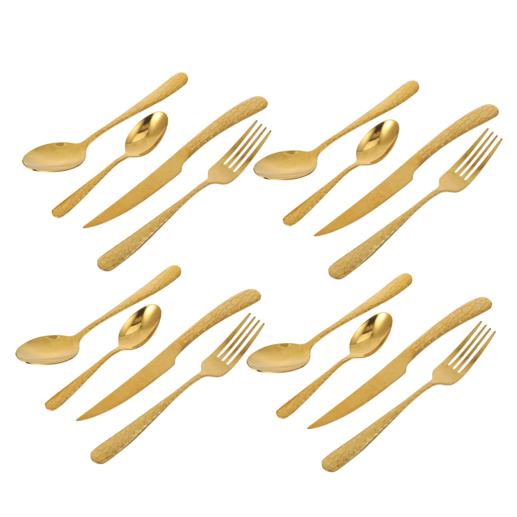 PartyKindom Set Posate Western 4 Pezzi in Acciaio Inossidabile, Design Elegante Oro, per Ristoranti e Hotel, Precisione Artigianale