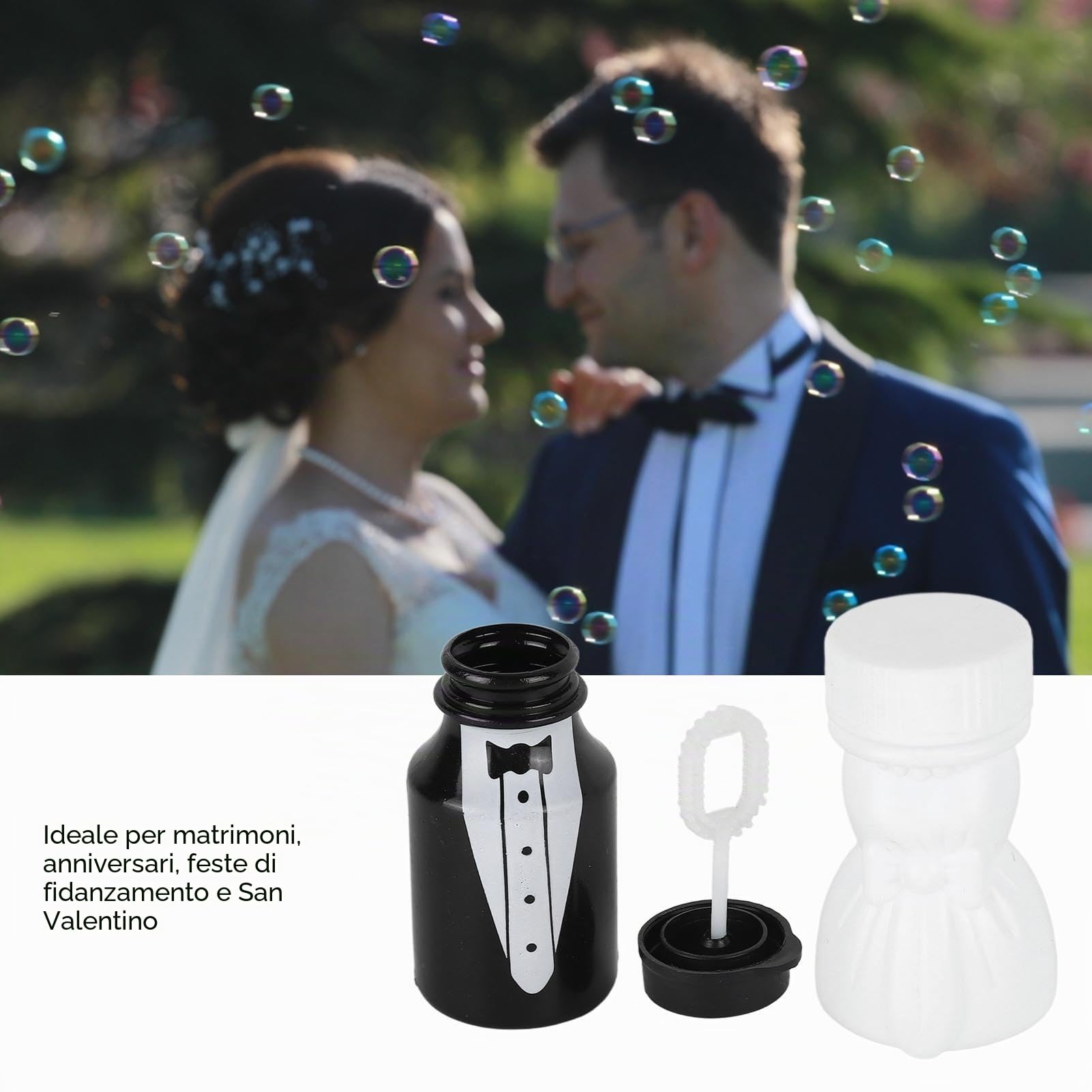 TOPINCN 78 Bottiglie Di Bolle Per Matrimonio A Forma Di Sposa E Sposo Mini Bacchette Per Bolle In Bianco E Nero Per Feste Divertenti Per Anniversario Di