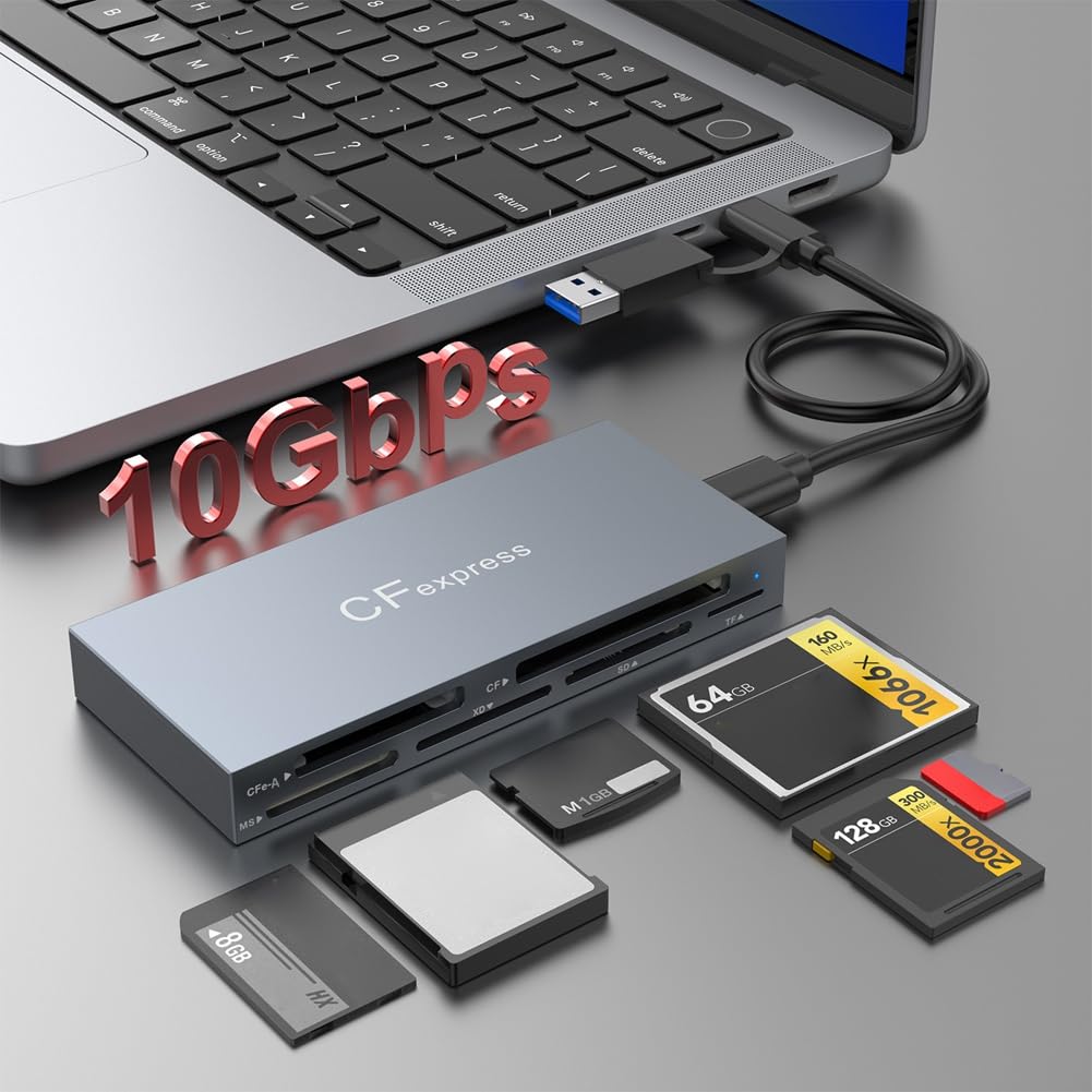 Nowy czytnik kart 6 w 1 CFexpress A USB3.2 Multi-Card jednoczesny odczyt 10 GBps SD/TF//XD/MS/CFe-A czytnik kart