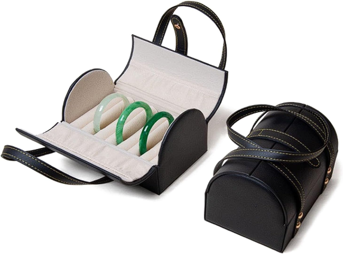 7-Compartment Bracelet Storage Box, Large Capacity PU Flocking Jewelry Organizer for Jade, Bangles Portable Travel Case(Black)