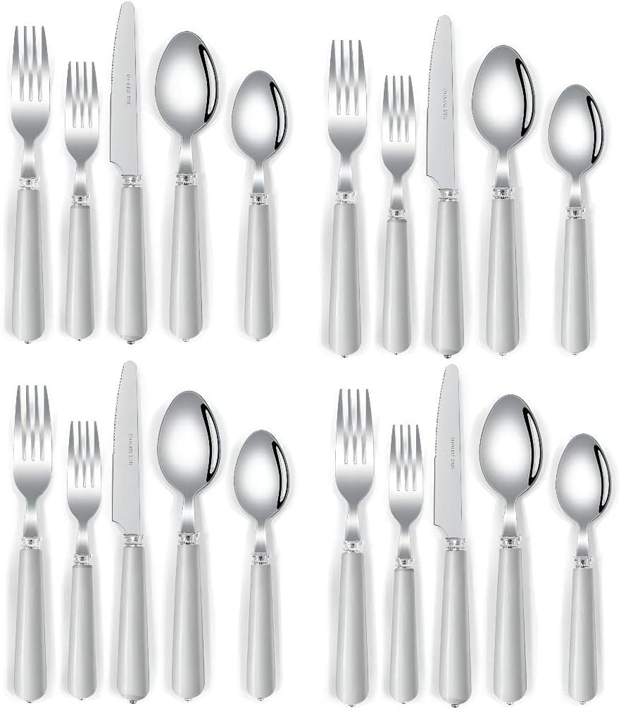 Cutlery Set, Stainless Steel Flatware Set,transparent plastic， Spoon Knife and Fork Set,20-Piece Set of Pearl Luster Kitchen Silverware Tableware Main Stainless Steel Knife and Fork Spoon Commercial S