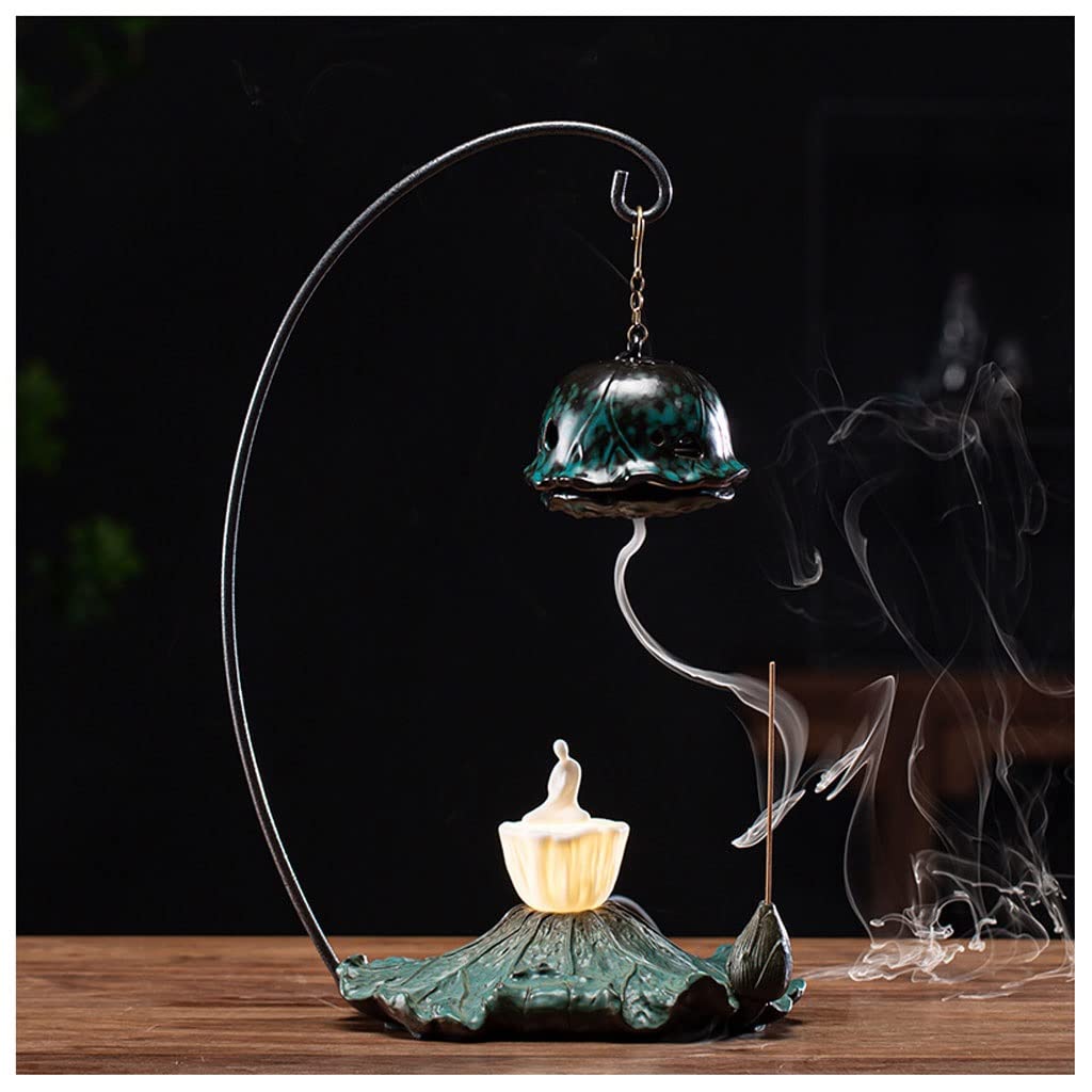 Basxdrfxz B Incense Holder Ase Lotus Ackflow Incense Urner Ceramic Hanging All Plate Living Room Edroom Decoration Ornaments(B)