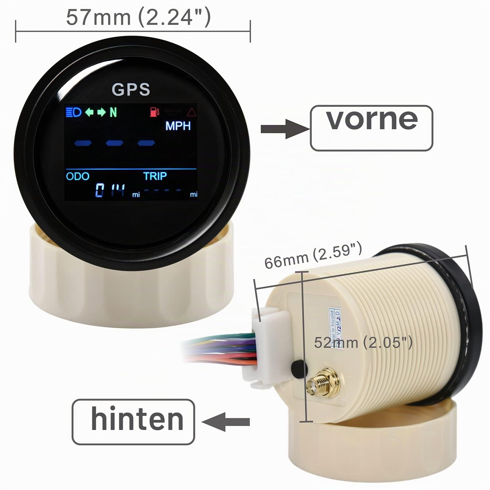 Boot GPS Tachometer 52mm Digital Entfernungsmesser Wasserdicht IP67 KMH MPH Knoten Einstellbare Tacho für Auto Motorrad LKW (Schwarz)