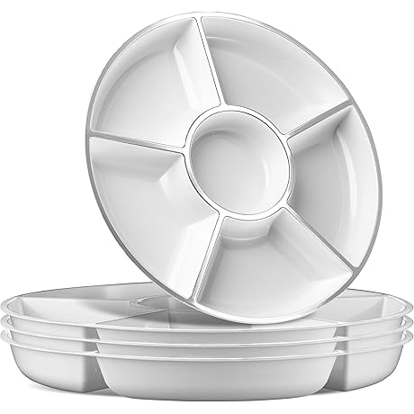 PLASTICPRO 6 Sectional Round Plastic Serving Tray/Platters 2-Pack