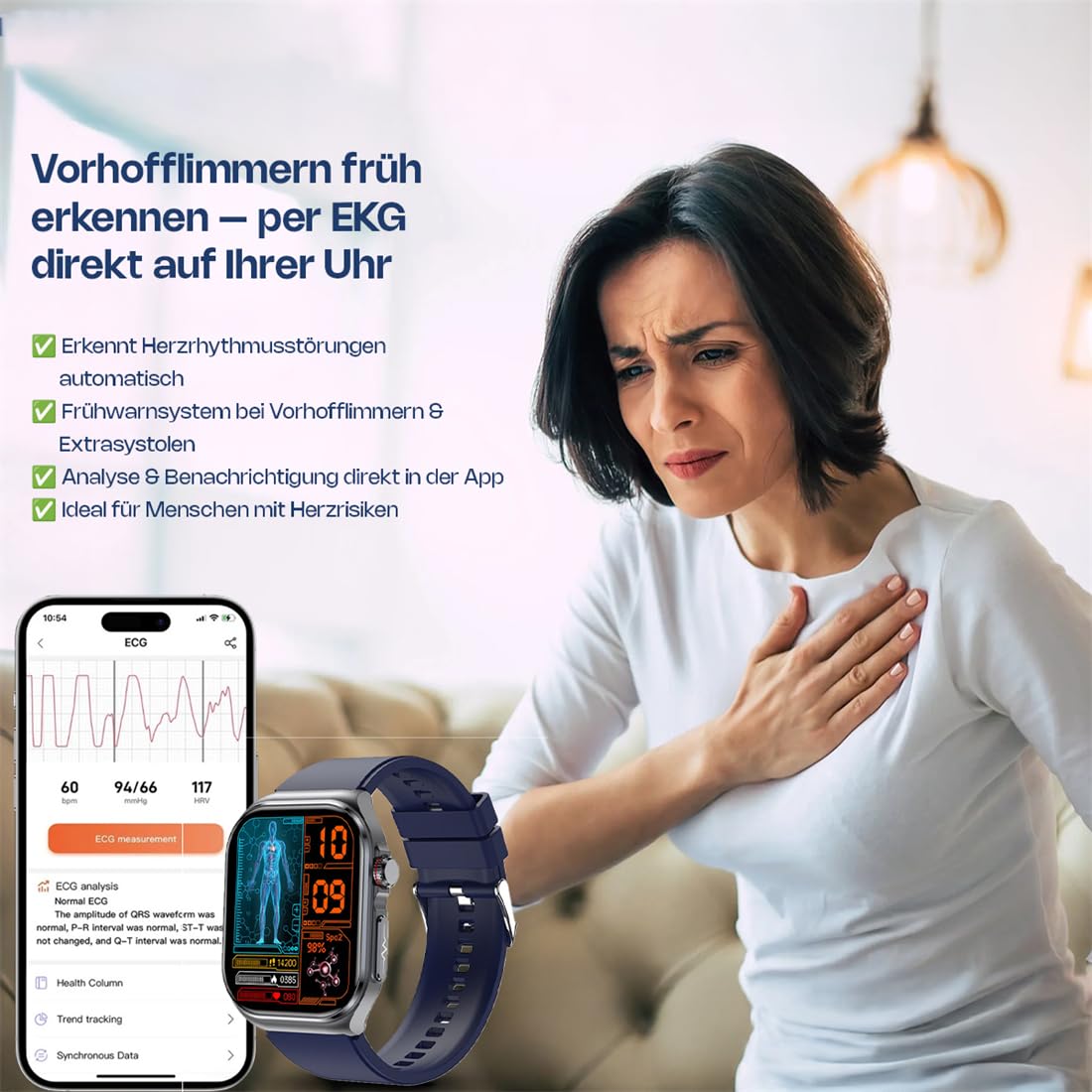 MEIION Ortho Leben Orthowatch Arca Smartwatch für Senioren – Einfache Bedienung, SOS-Notruf & Sturzerkennung, Echtzeit Herzfrequenz- & SPO₂-Überwachung für Schwimmen, Radfahren, Laufen, Fitness