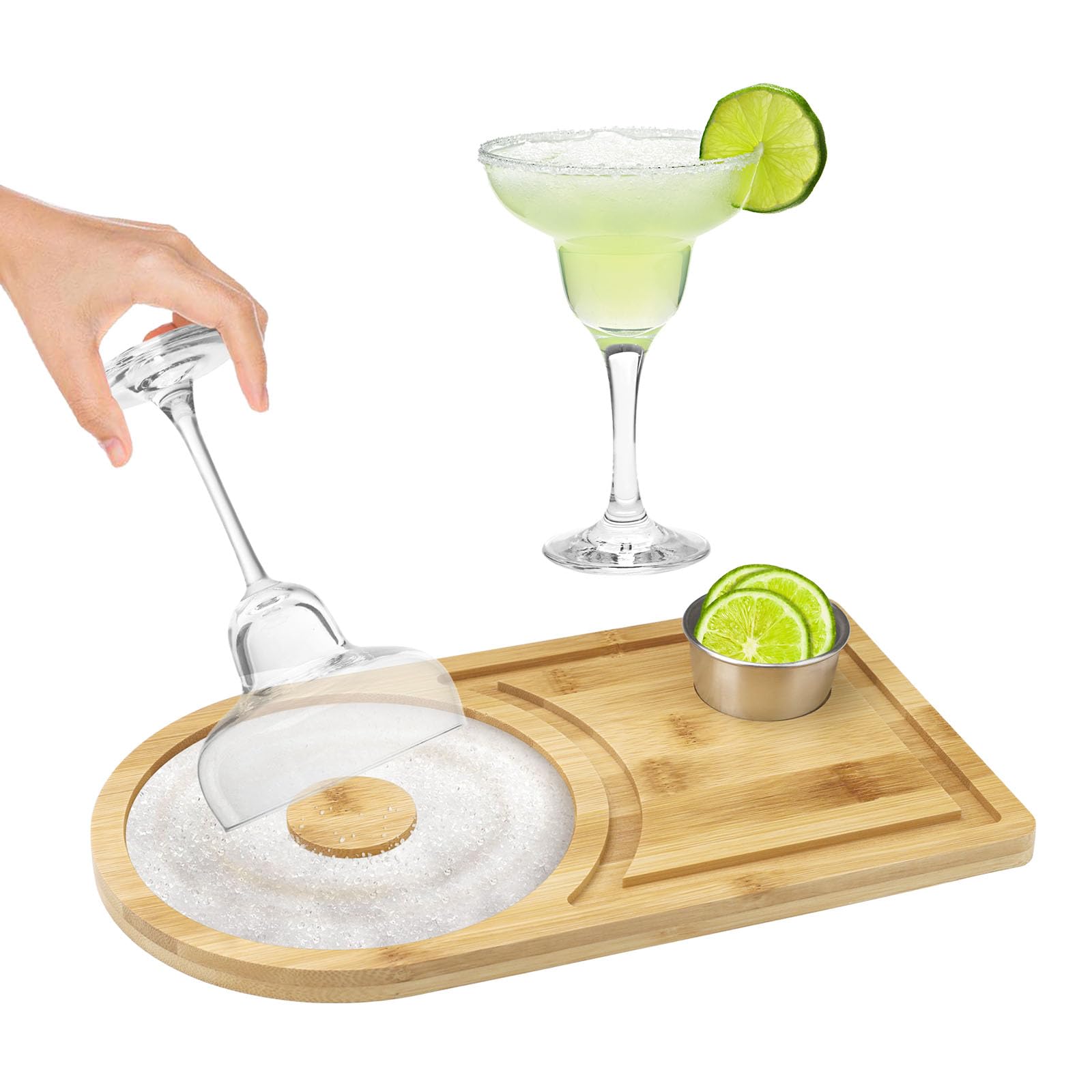 Fatiya Burlywood Margarita Salt Rimmer Set Wood Plate With 2.5'' (6.4 Cm) Stainless Steel Bowl, Sugar Cocktail Glass Rimmers For Drinks Dish For Up To 6'' (15.2 Cm) Home Bar Accessories