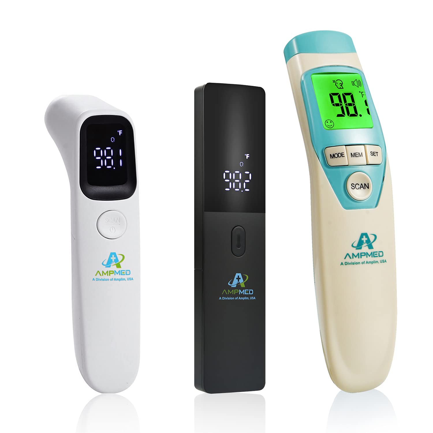 Amplim Baby Care 3-Pack Bundle Non-Contact Touchless Infrared Digital Forehead Thermometer for Adults and Baby