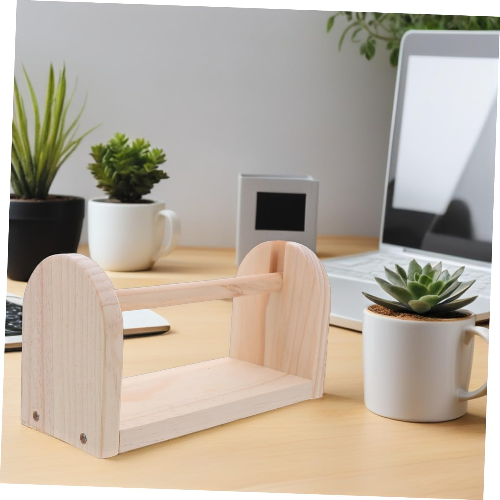 Dispenser Nastro Adesivo in Legno con Base Antiscivolo Supporto Multifunzione per Nastro da Ufficio Cucina e Artigianato Organizzatore Compatto per Scrivania