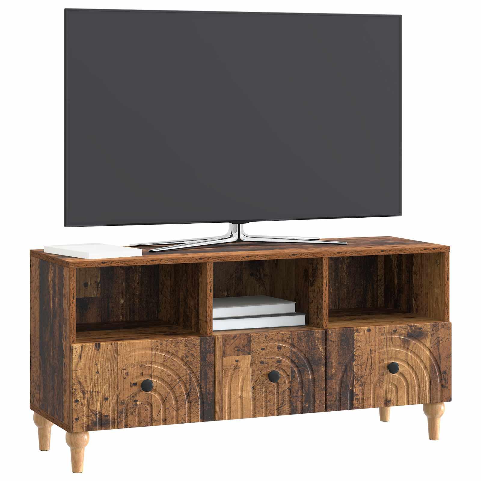 Meble telewizyjne stare drewno, 102 x 34,5 x 50 cm, materiał drewnopochodny z 3 szufladami i zarządzaniem kablami, do nowoczesnego salonu, konsoli medialnej, szafki, kredensu, kina domowego i