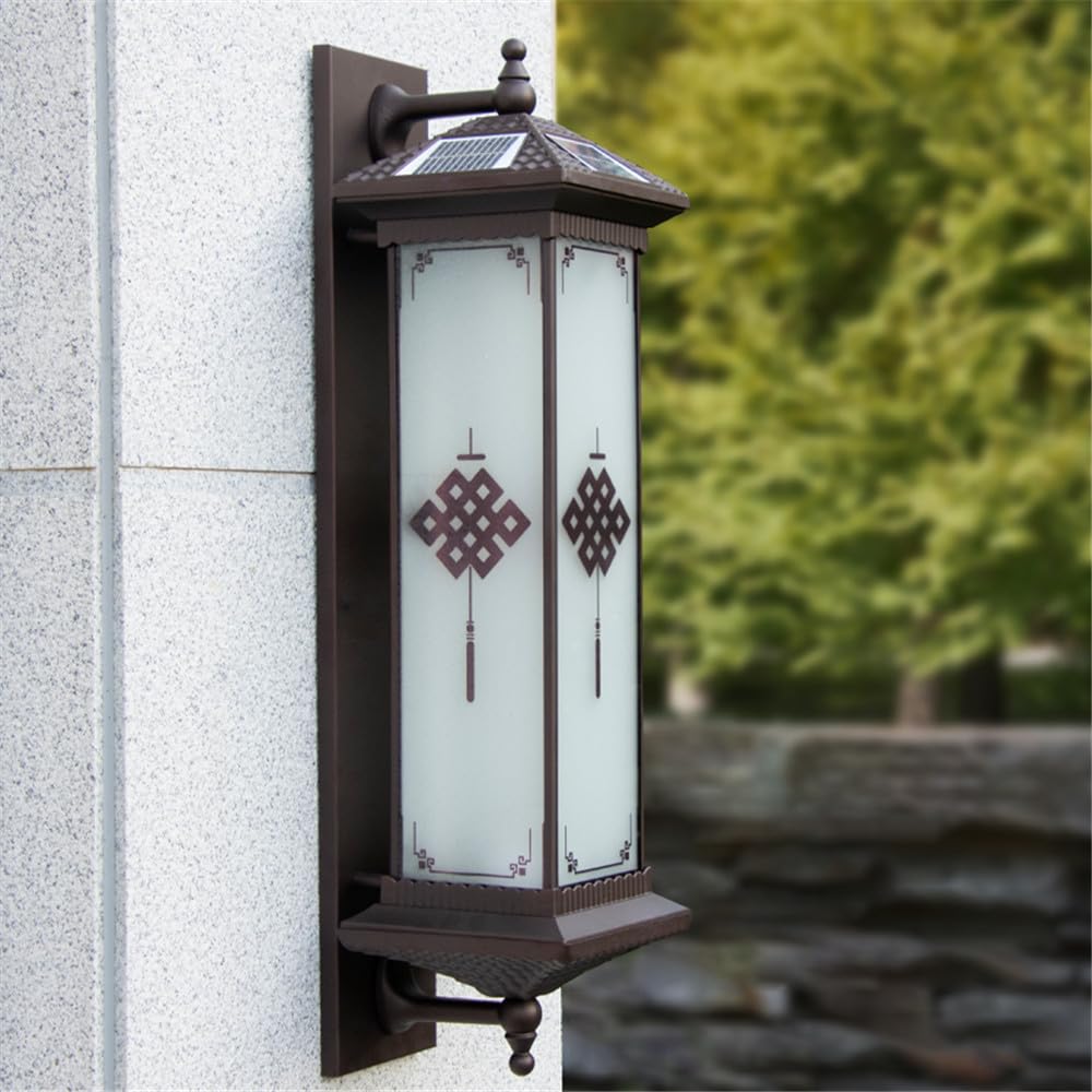 KXEcoLife Contemporary Solar Outdoor Wall Lamp Simplicity Retro Waterproof Garden Courtyard Villa Hotel Gate Balcony Hallway Art Light (M Coffee H58CM 1PCS)