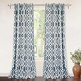 DriftAway Drift Away Abigail Trellis Room Darkening Grommet Unlined Window Curtains, Set of Two Panels, each 52”x84” (Blue)