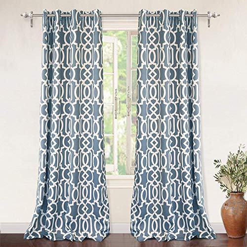 DriftAway Abigail Trellis Room Darkening and Thermal Insulated Grommet Unlined Window Curtains Set of 2 Panels Each 52 Inch by 84 Inch Blue