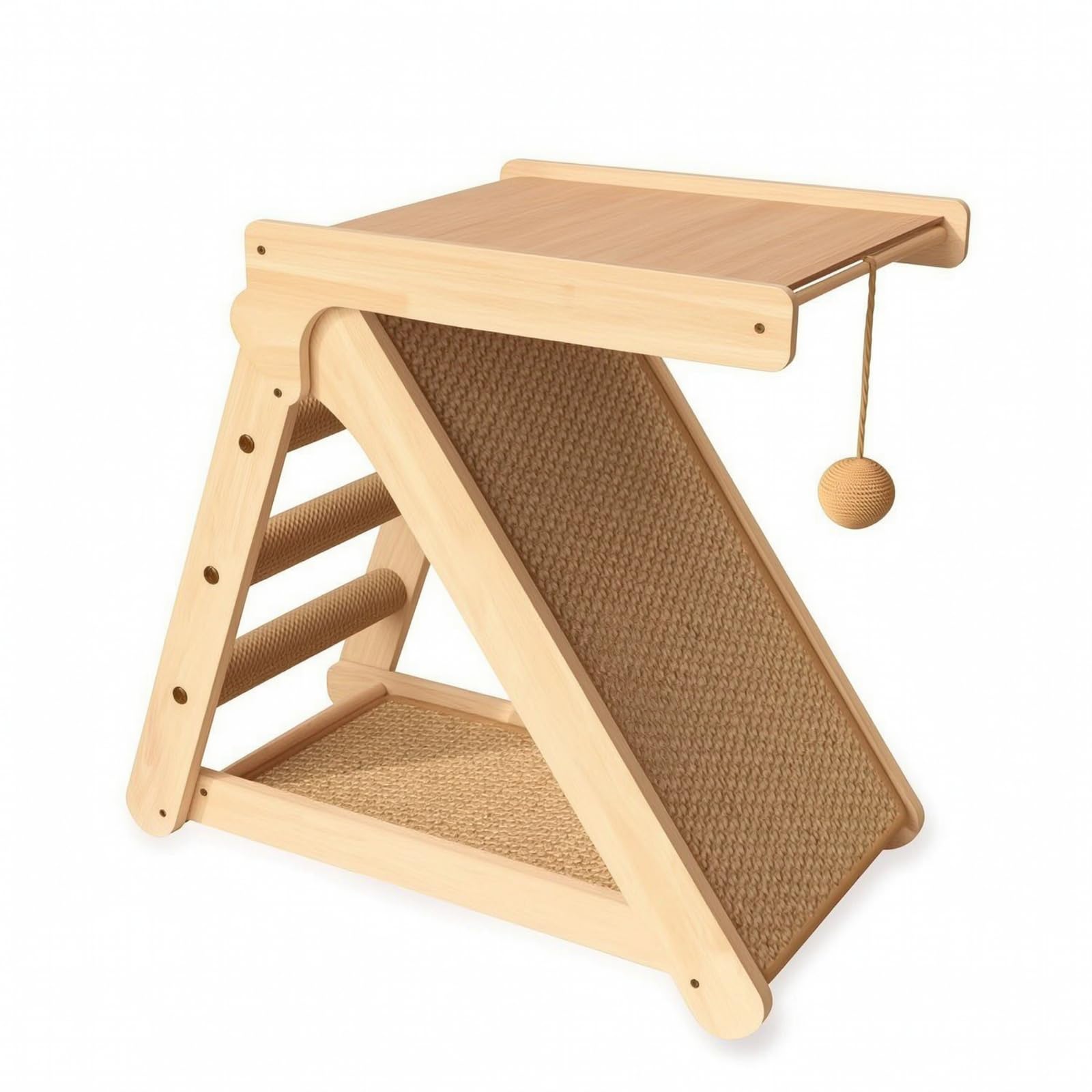 rockible Rascador con Rampa Sisal Seguro Escalador Vertical Mueble para s, 52cm X 60cm X 32cm, Rascador De Madera Maciza con Plataforma De Salto, 60cm X 32cm X 52cm