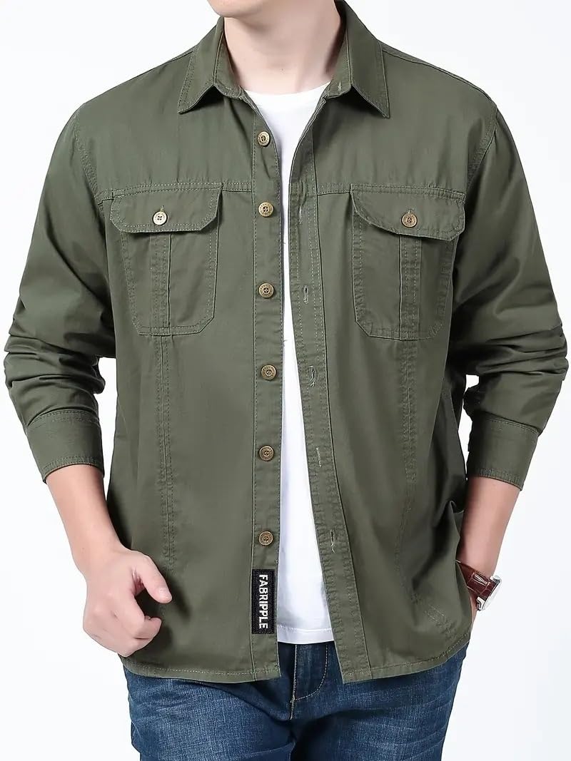 Men’s Cargo Jacket Shirt | 100% Cotton | 6 Pocket Utility Overshirt | Casual & Outdoor Wear | Breathable & Lightweight Fabric