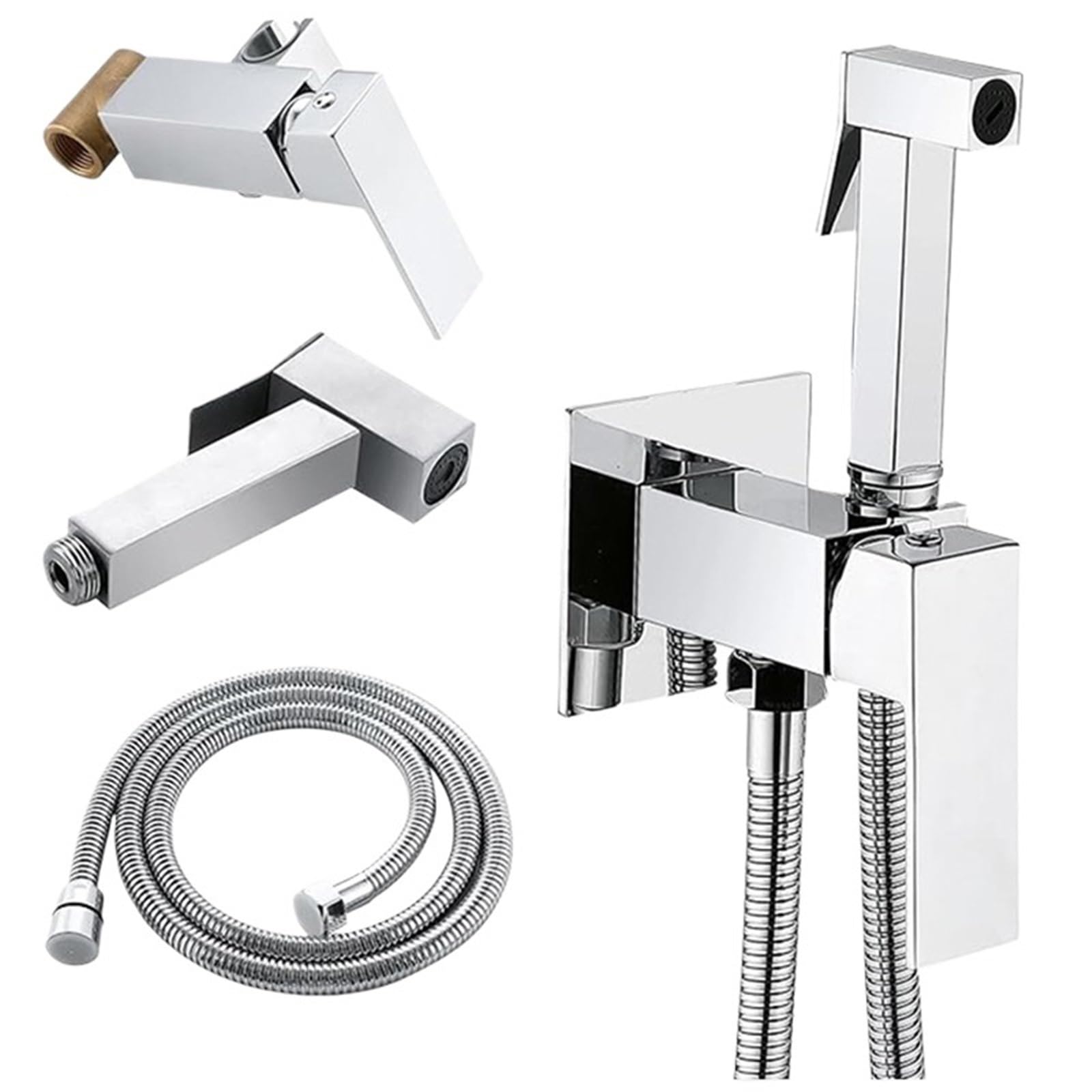 ZYCHSJXA Bathroom Black Bidet Faucet Shower Tap Cold Hot Water Mixer Crane Sprayer Head(Chrome)