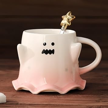 BDHD Halloween Ghost Mug | 1 Halloween Coffee Cup | Cute Ceramic Ghost Coffee Mug with Spoon | Ghost Mug Milk Tea Cup Home Decoration Halloween Gift for Friends A,No Gift Box Parallel Import
