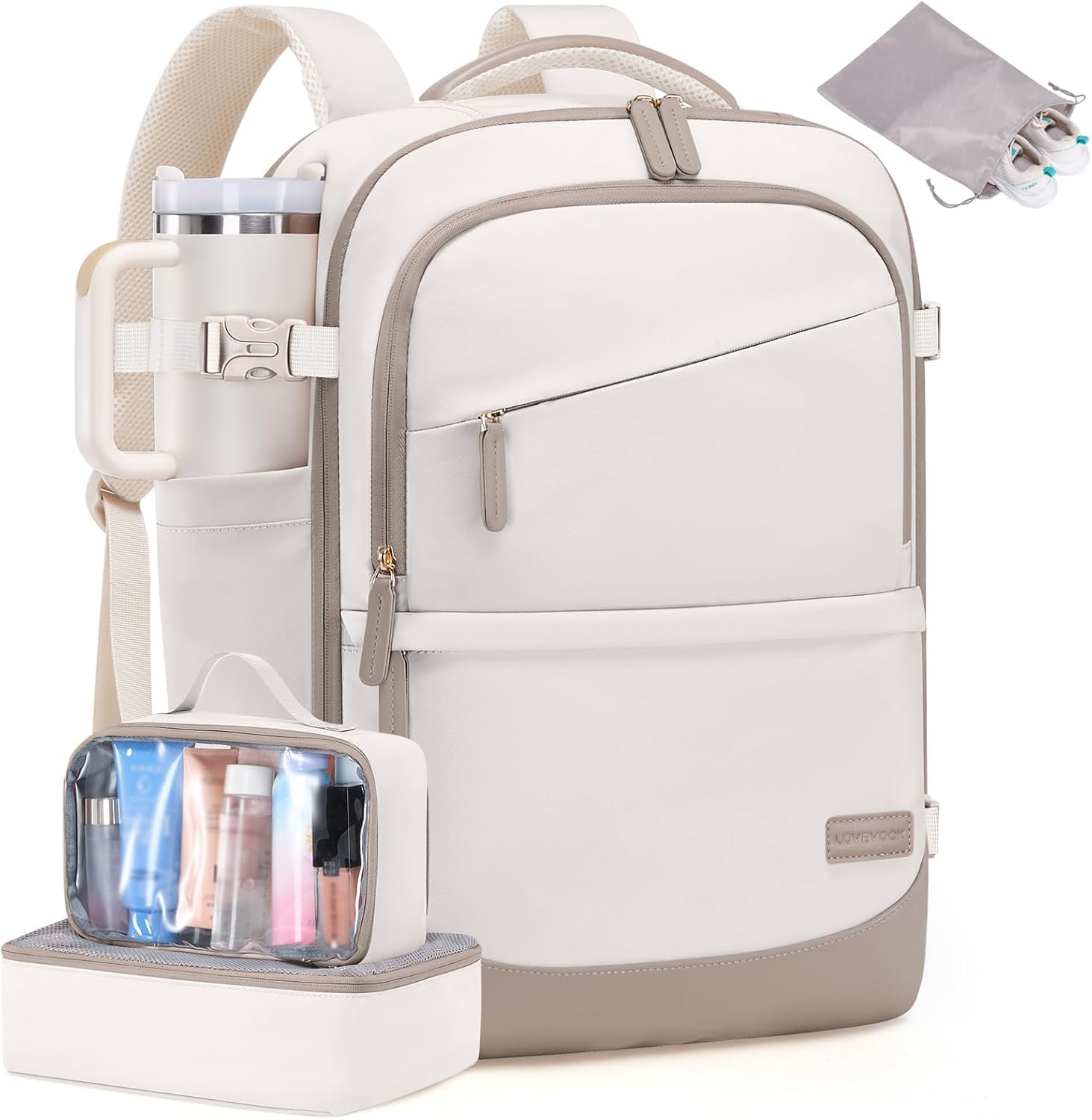 LOVEVOOK Handgepäck Reiserucksack 4 Stück, 40L Rucksack Damen Groß Flugzeug mit Nass- und Trockenfach 45x36x20, 17.3 Zoll Laptop Travel Backpack Kofferrucksack Carry On Luggage für Trip Reise