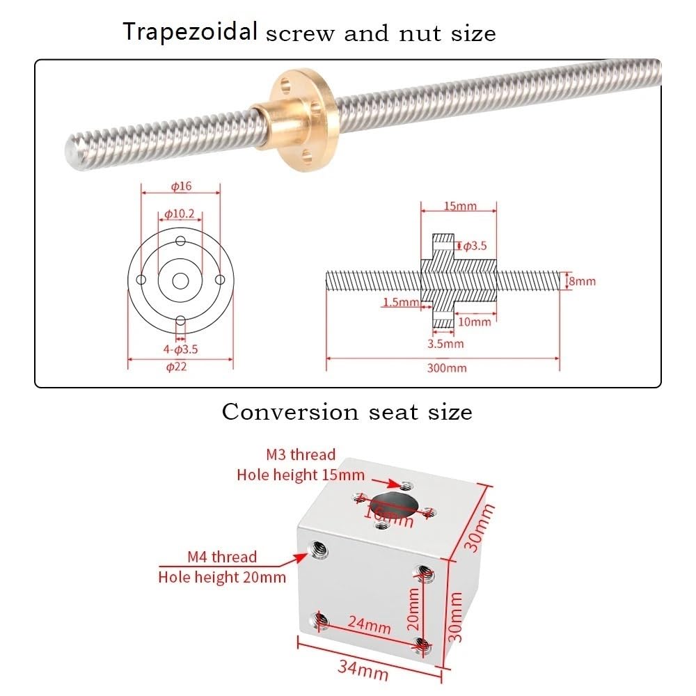 Kit tornillos trapezoidales T8 for máquinas CNC rosca 2 mm con soporte KFL