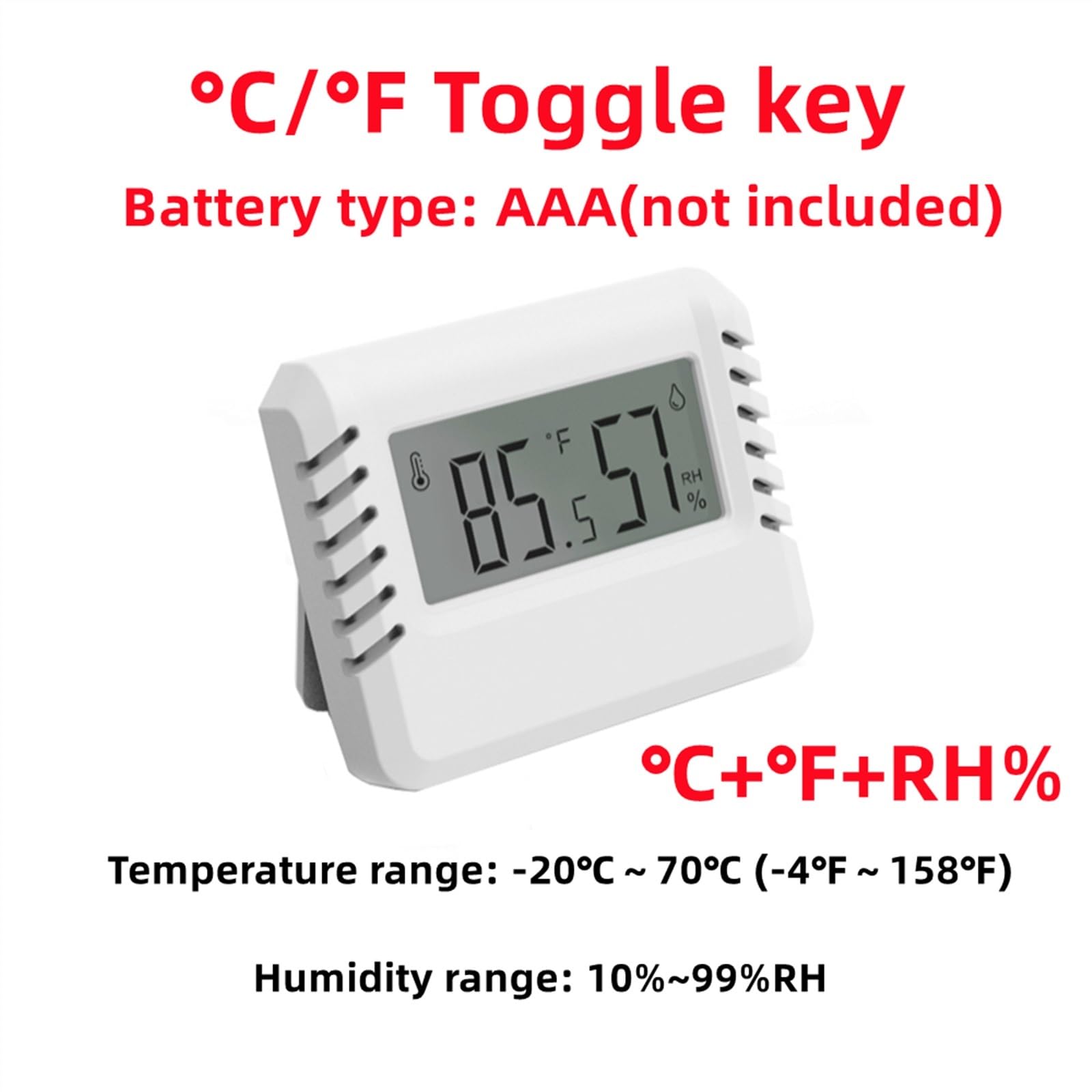 Cyfrowy wewnętrzny czujnik temperatury LCD, miernik wilgotności, termometr, higrometr, wskaźnik przełączania °C/°F (biały)
