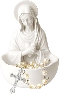 Our Lady of Grace Statue Virgin Mary Keepsake Rosary Holder,Includes Two Rosary Necklaces Catholic Gifts for Women,Brithday Gift to Mom Religious Home Decor