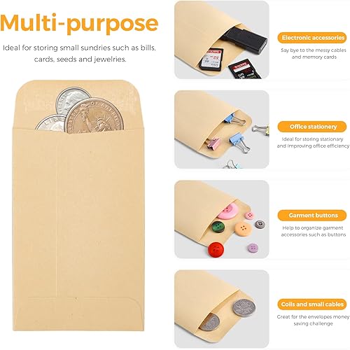 Miniatura 3 de ACSTEP Paquete de 100 sobres de papel kraft #1 de semillas de 2-14 x 3-12, sobres de monedas pequeñas de 2 x 3 pulgadas para llaves, punta, paquetes