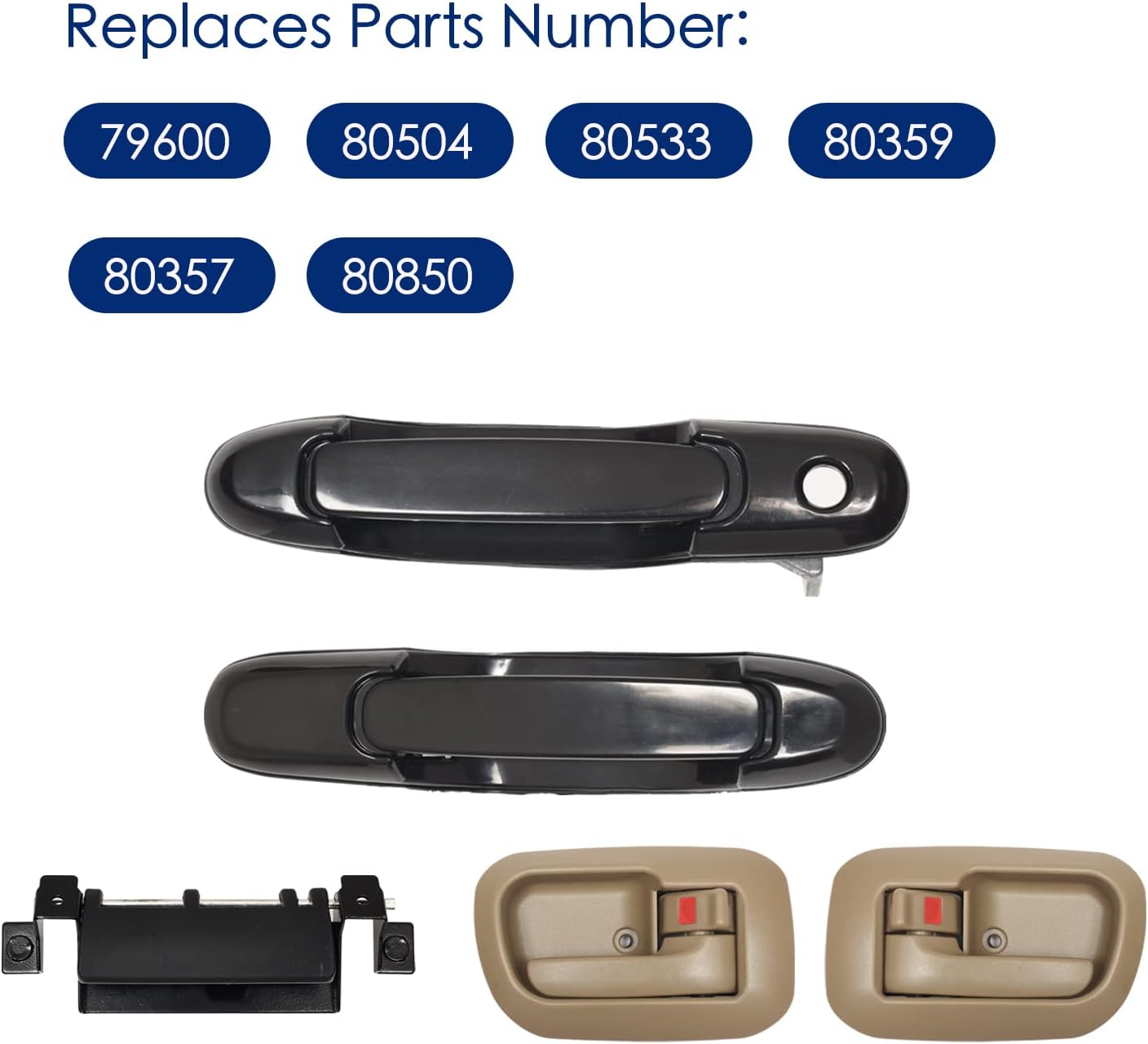 Set of 7 Door Handles Kit for Toyota Sienna 1998 -2003, Replace# 80850 80357 80359 80533 80504 79600 Front Rear Left Driver / Right Passenger Side Exterior Interior Door Handles & Tailgate Handle