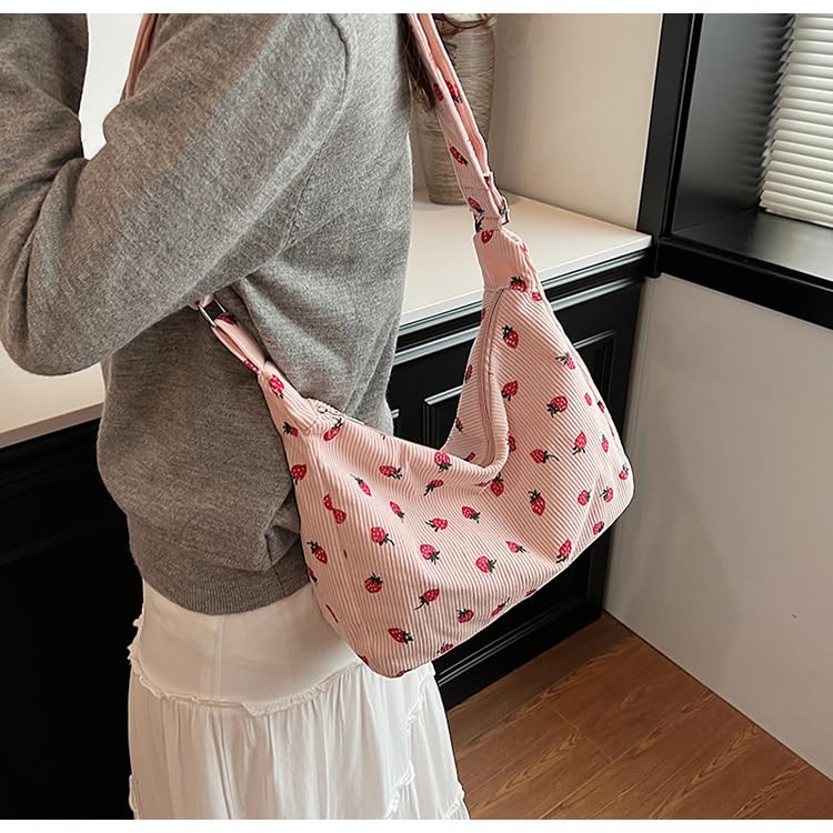 Strawberry Tote Bag for Women Adjustable Shoulder Bag Cute Zipper Purse Handbag2